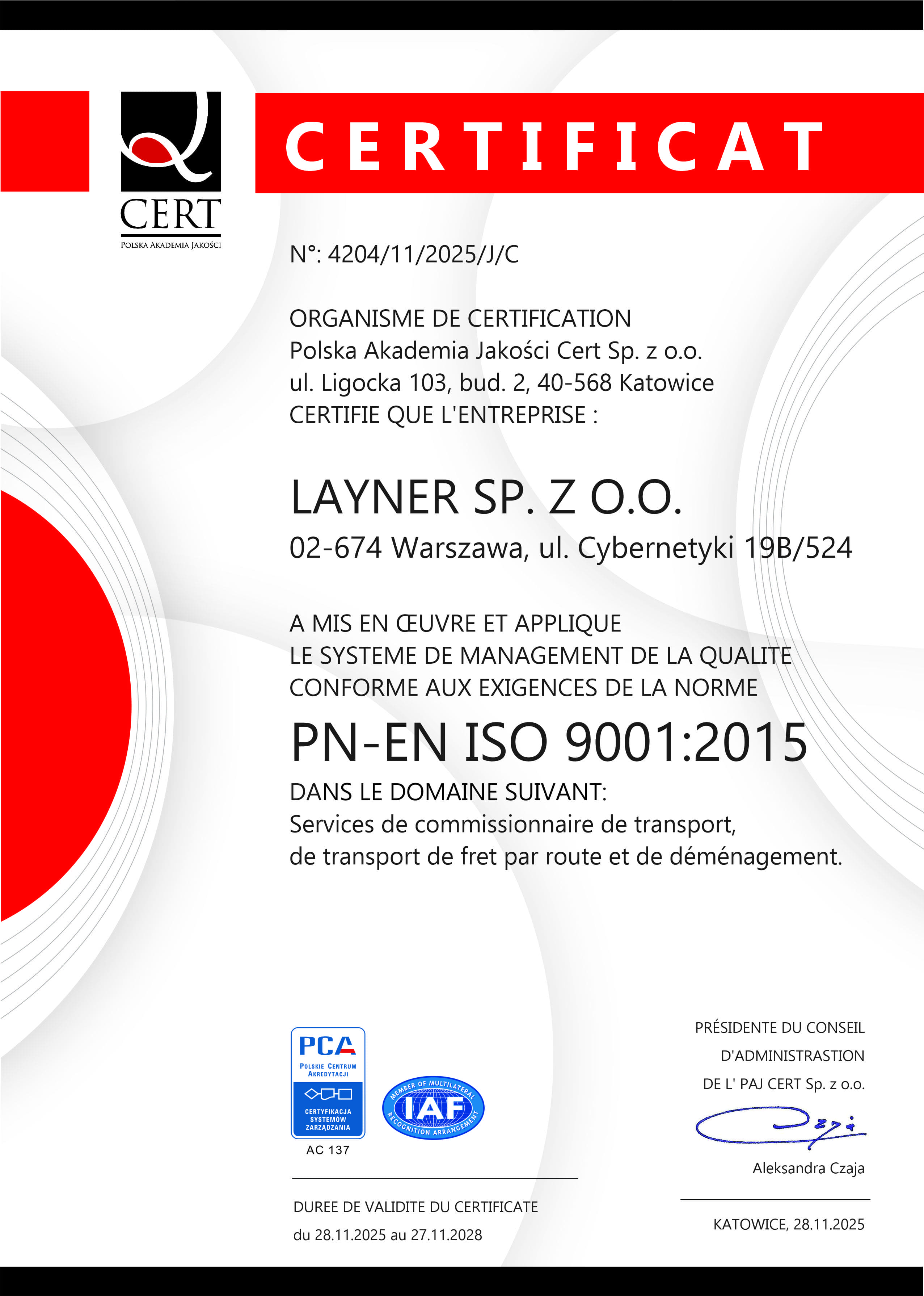 Certificat ISO 9001
