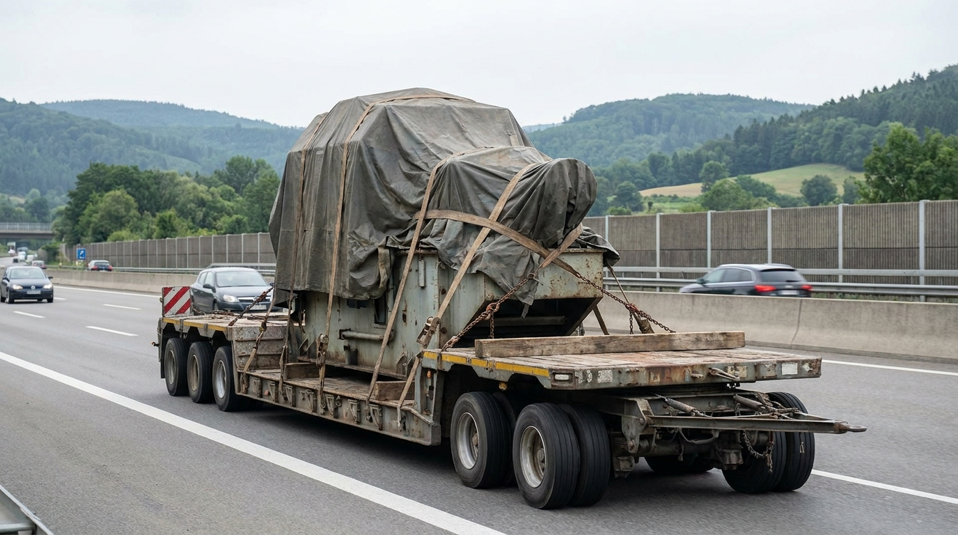 Фура с крупногабаритным промышленным оборудованием на европейской автомагистрали
