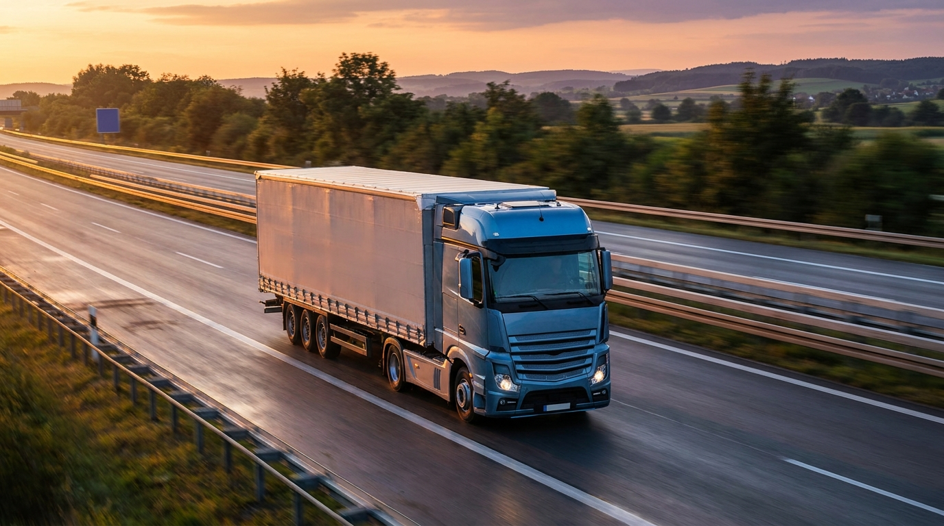 Фура Layner Group на европейской автомагистрали при срочной перевозке груза